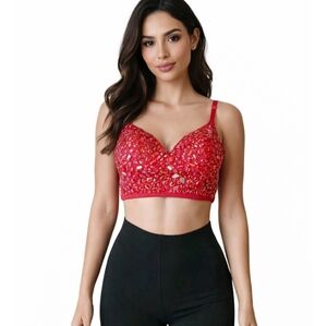 Say What Red Stone  Bralette Top Crop Spaguetti Strap Sz L